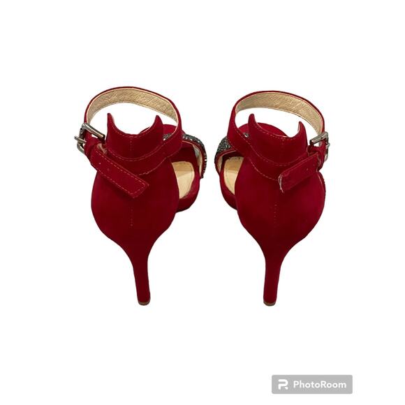 Aldo Hot Red Suede Sandals Size 6.5 Open Toe Ankle Strap - Picture 5 of 8